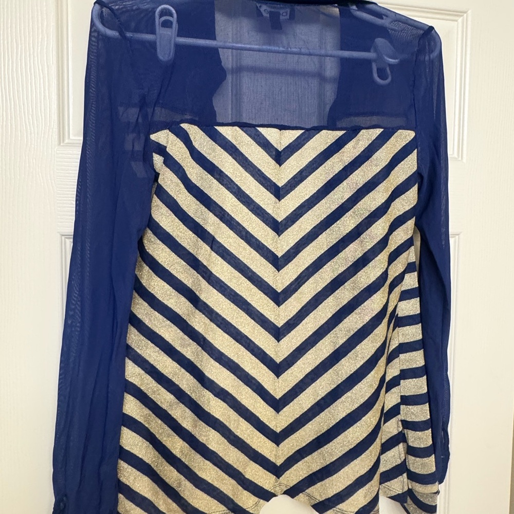 Bebe Navy and Cream Gold Striped Women's Top